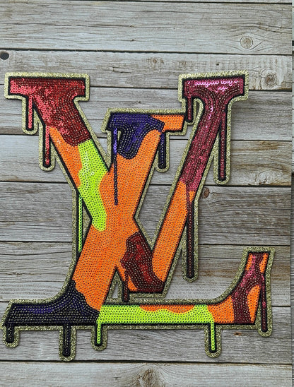 XL Multi colour sequin drip patch