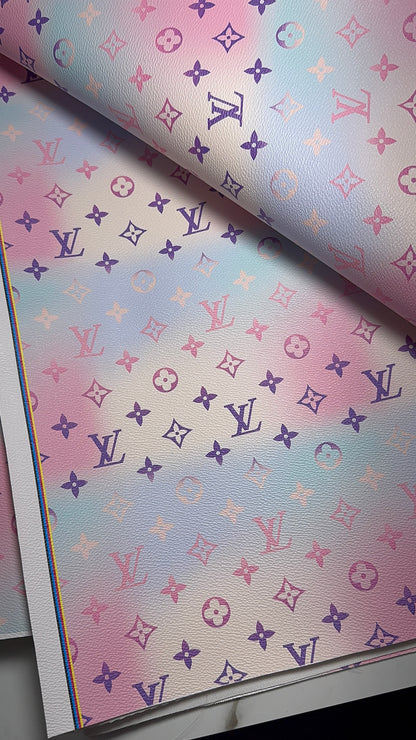 Luxury Pastel pink LV Monogram Faux Leather Fabric – Designer-Inspired Finish