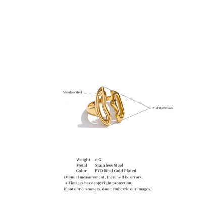 18K Gold Plated Minimalist Geometric Waterproof Stainless Steel AdjustableRing