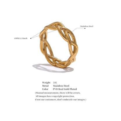 18K Gold Plated Woven Waterproof Stainless Steel Exquisite Adjustable Ring