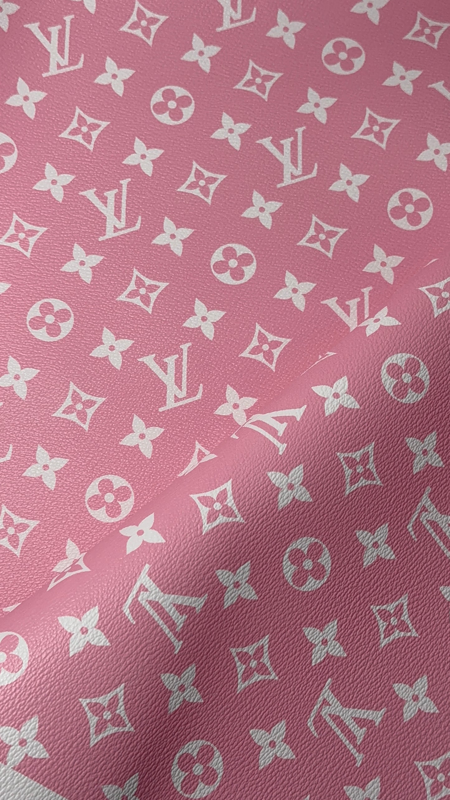 Luxury Pink LV Monogram Faux Leather Fabric – Designer-Inspired Finish