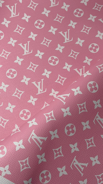 Luxury Pink LV Monogram Faux Leather Fabric – Designer-Inspired Finish