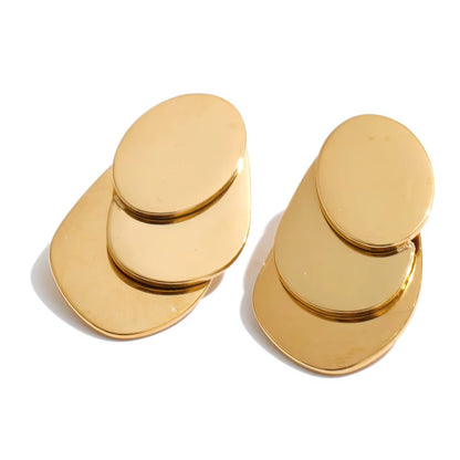 Geometric layered Disc Drop Stainless  PVD Gold plated Earrings