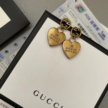 High-End Steel G.G Antique Heart Earrings
