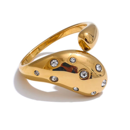 Exquisite 18K Gold Plated Zirconia Stainless Steel Adjustable Ring
