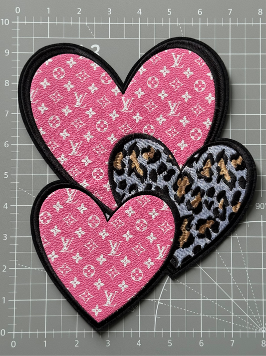 Pink Leather LV Heart Iron-on Patch 10inch