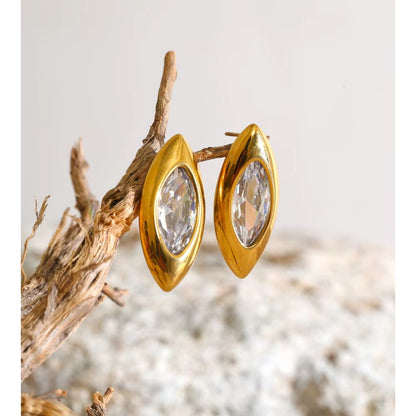 Luxury 18K Gold Plated Waterproof Stainless Steel Heart Cubic Zirconia Earrings