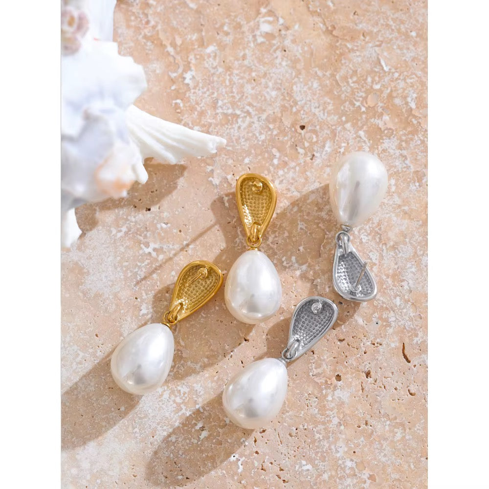 18K Gold Plated Simulated Pearls Drop Earrings Stainless Steel Pendant Earrings