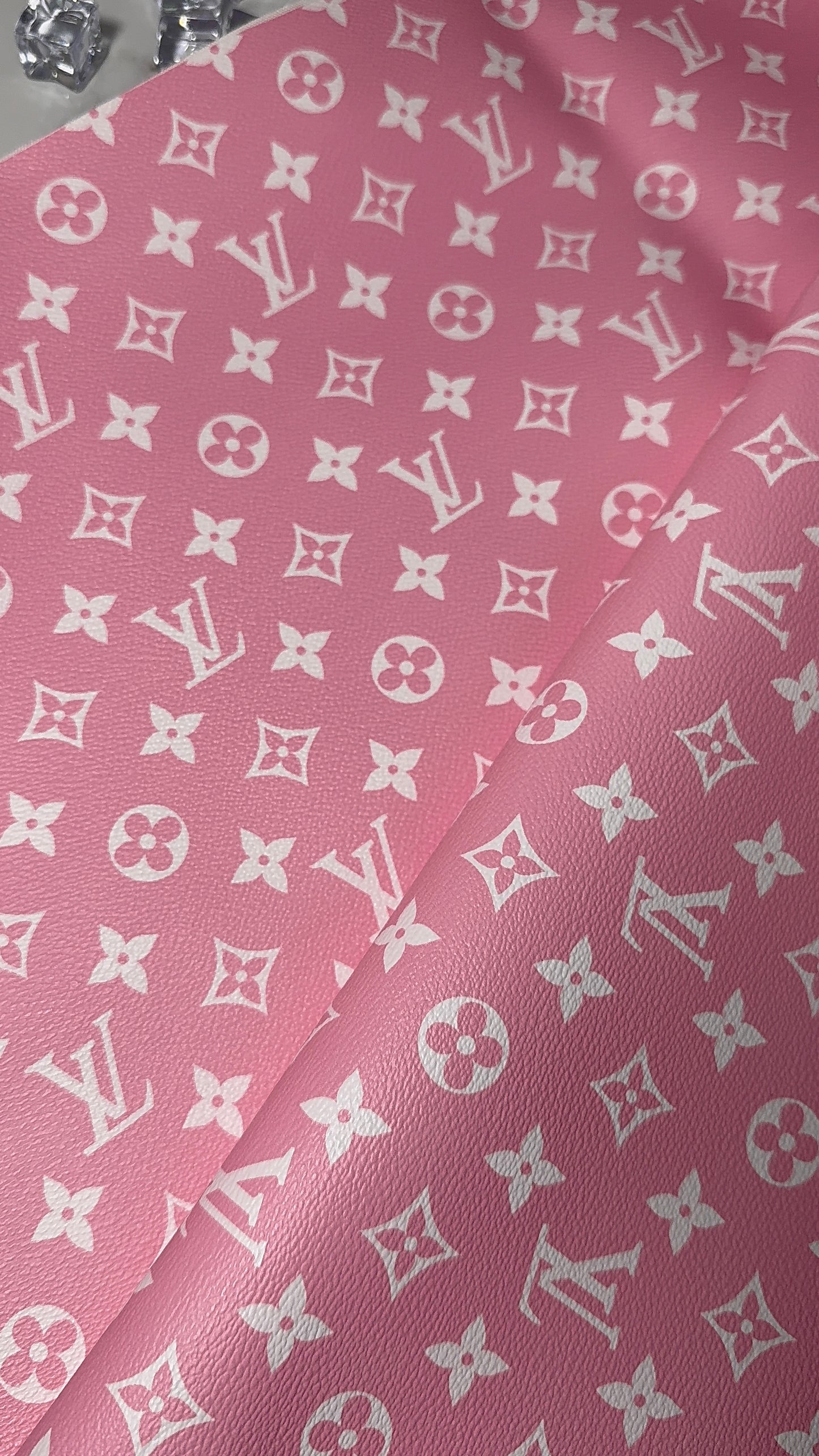 Luxury Pink LV Monogram Faux Leather Fabric – Designer-Inspired Finish