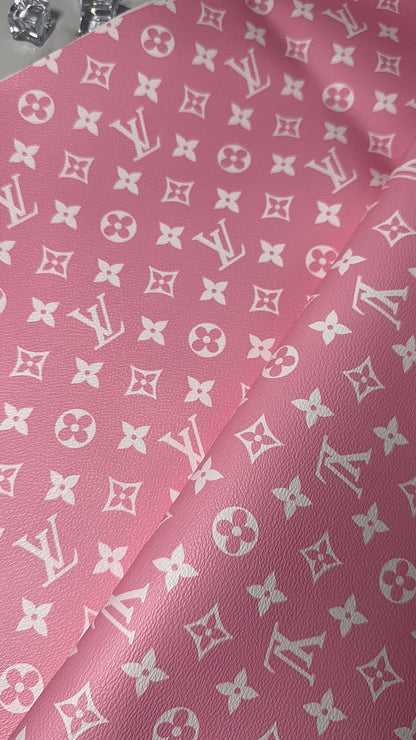 Luxury Pink LV Monogram Faux Leather Fabric – Designer-Inspired Finish