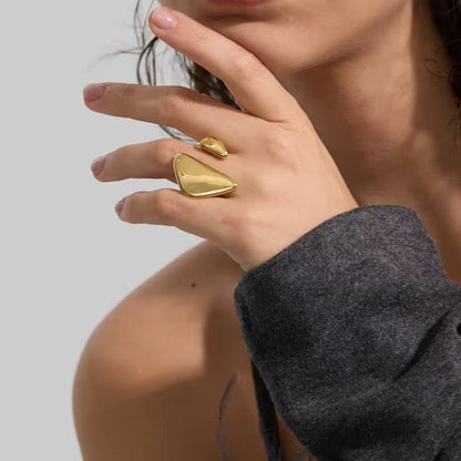 18K Gold Plated Geometric Waterproof Adjustable Stainless Steel Ring