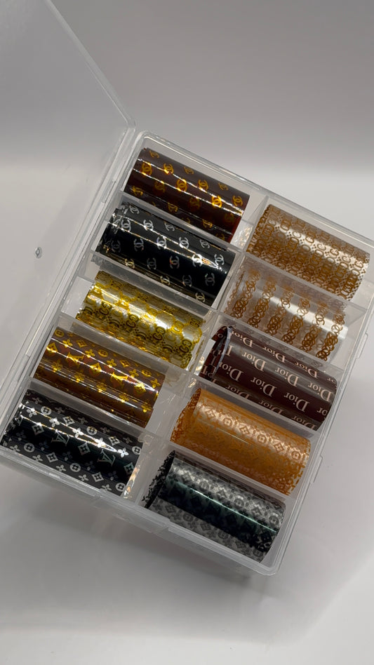 Luxury Designer-Inspired Nail Transfer Foil Set of(10 Rolls)- Brown set