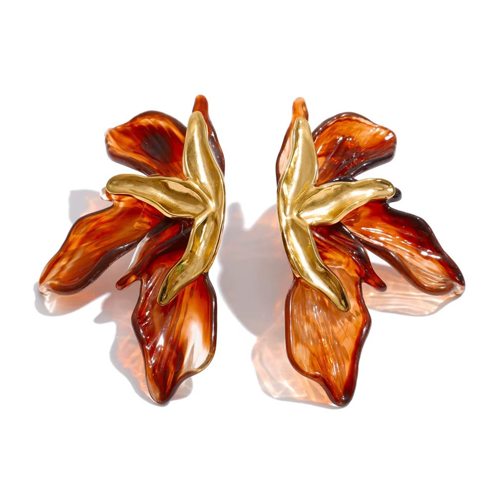 18K Gold Plated Vintage Aesthetic Resin Stainless Steel Earrings