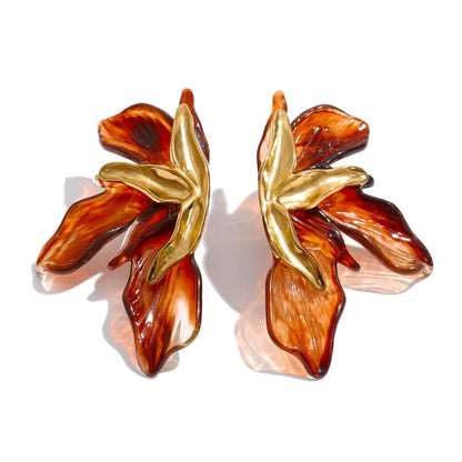 18K Gold Plated Vintage Aesthetic Resin Stainless Steel Earrings