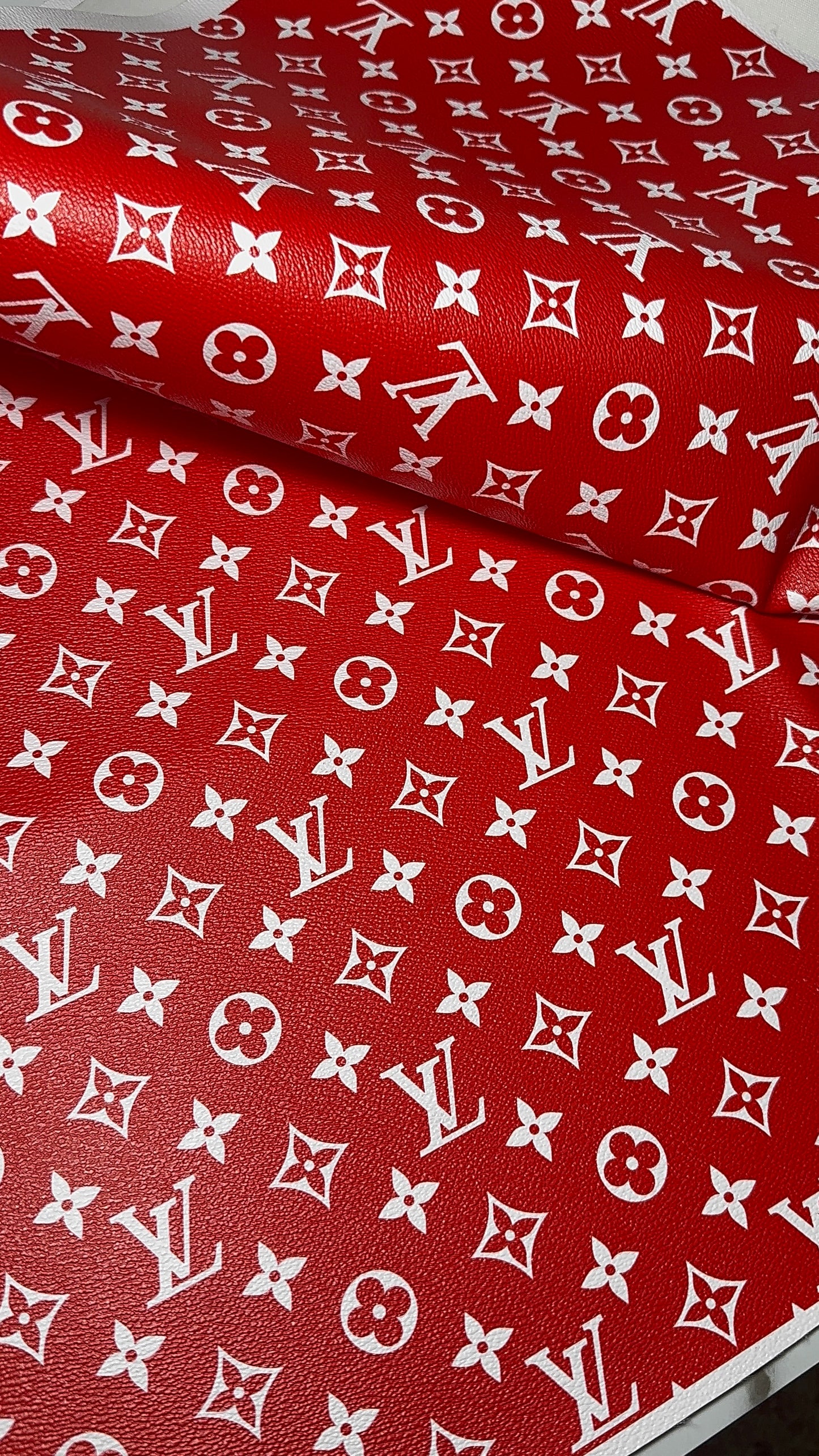 Luxury LV Monogram Faux Leather Fabric – Designer-Inspired Finish