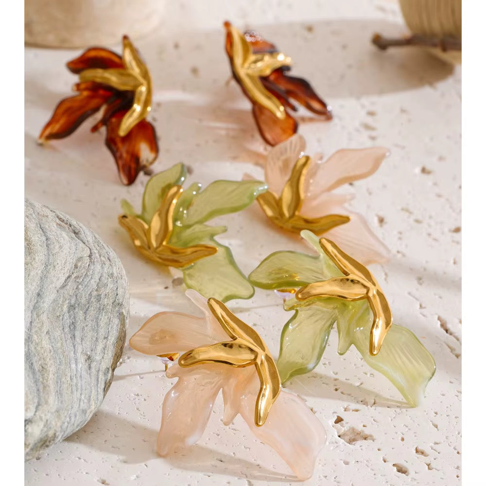 18K Gold Plated Vintage Aesthetic Resin Stainless Steel Earrings