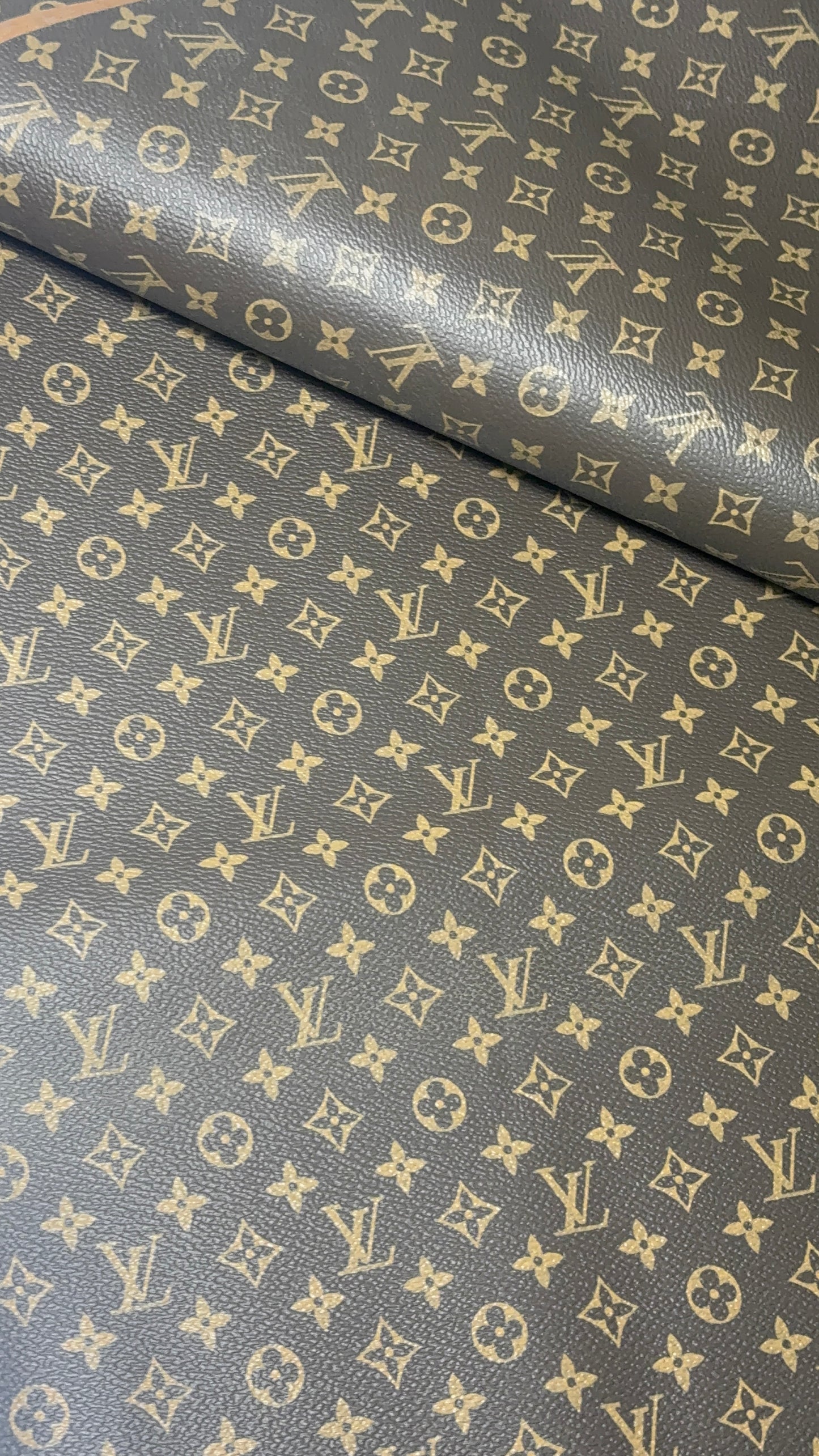 Luxury LV Monogram Faux Leather Fabric – Designer-Inspired Finish