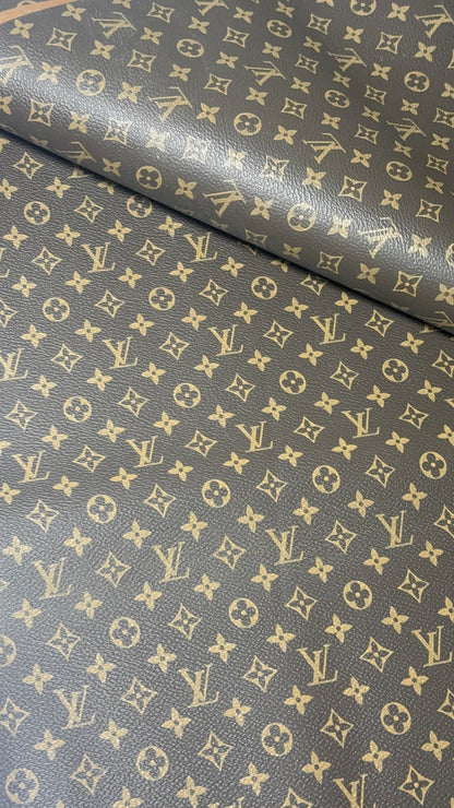 Luxury LV Monogram Faux Leather Fabric – Designer-Inspired Finish