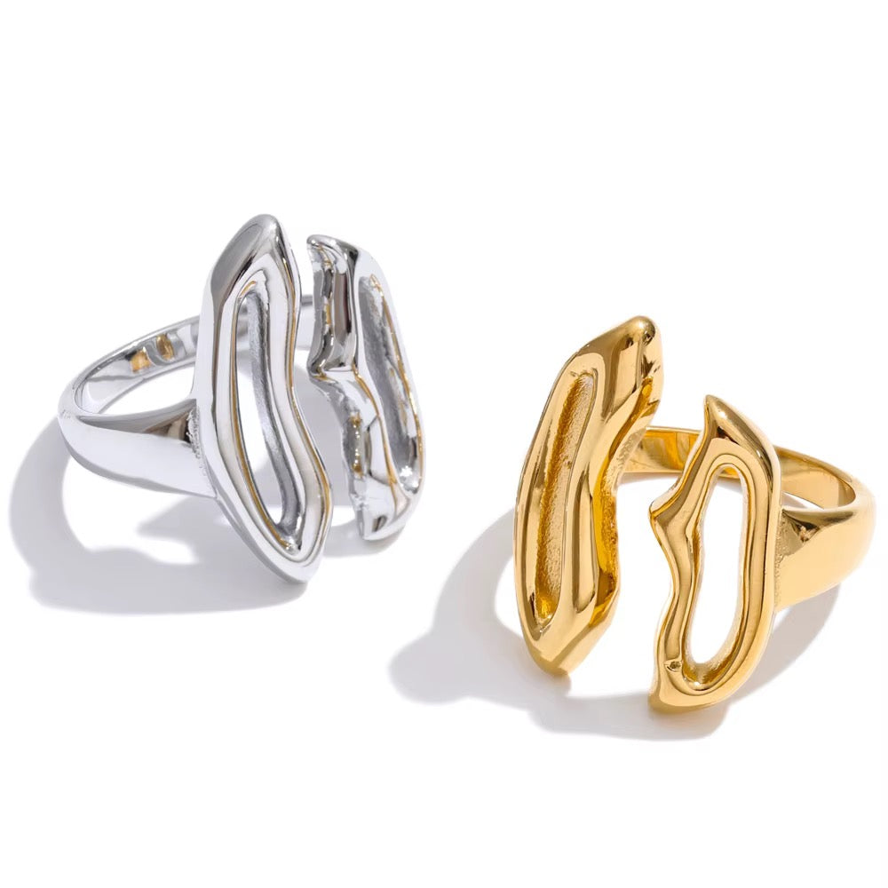 18K Gold Plated Minimalist Geometric Waterproof Stainless Steel AdjustableRing