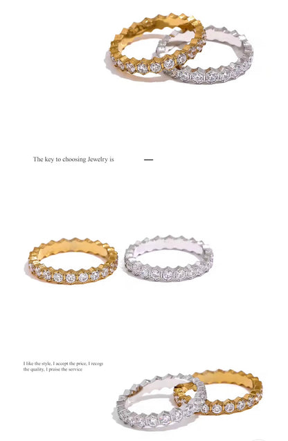 18K Gold Plated Waterproof Stainless Steel Exquisite Cubic Zirconia Adjustable Ring