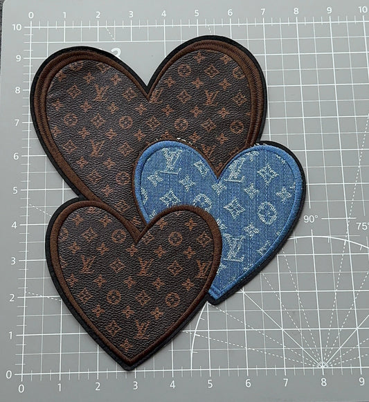 XL Leather and denim Heart LV patch