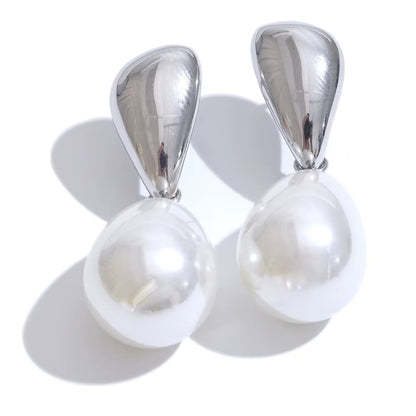 18K Gold Plated Simulated Pearls Drop Earrings Stainless Steel Pendant Earrings