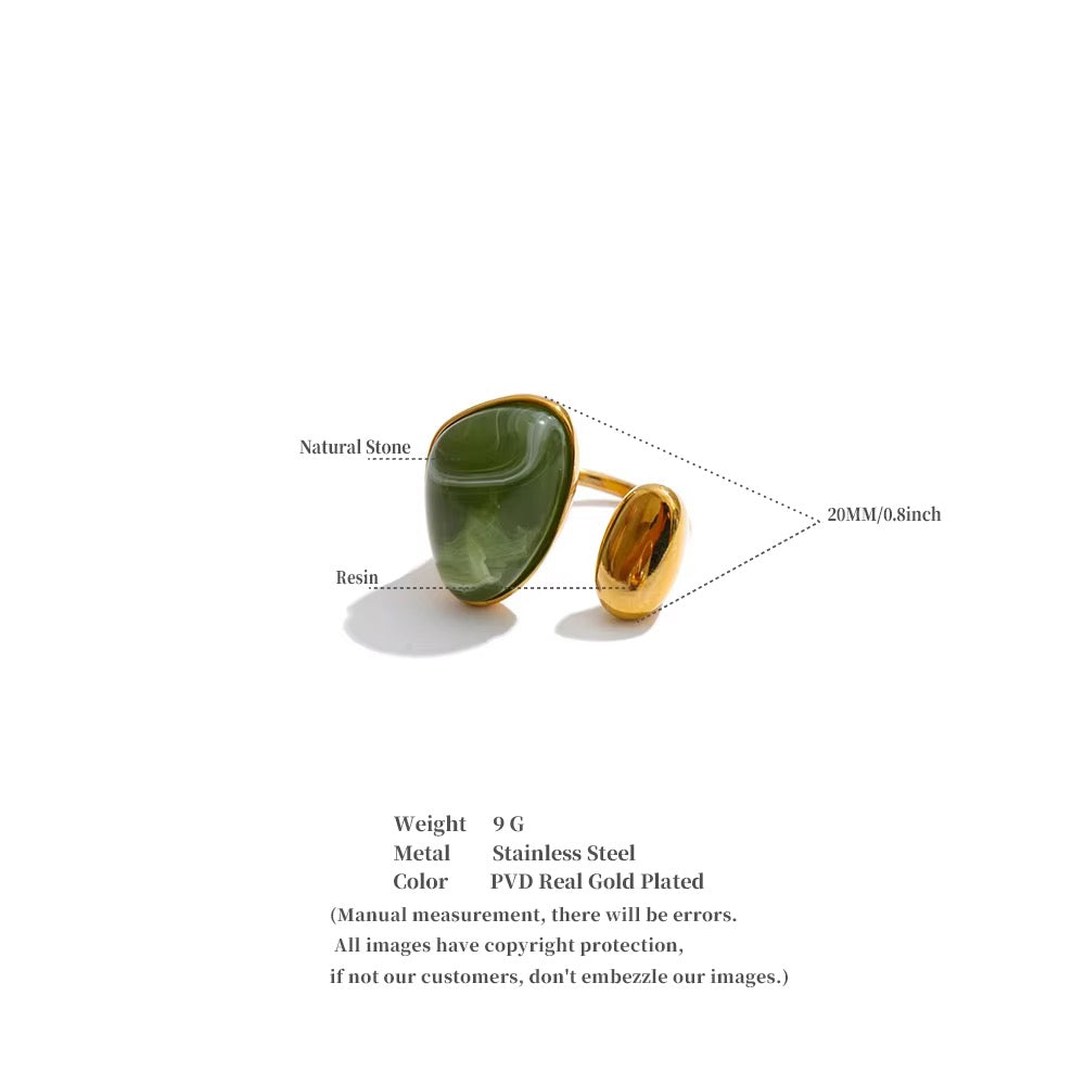 18K Gold Plated Hypoallergenic Resin Asymmetric Adjustable Stainless Steel Ring