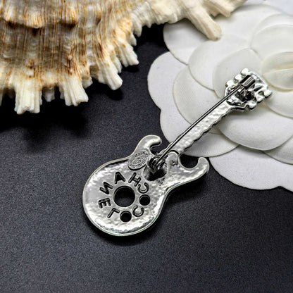 Luxury C.C Silver Guitar brooch