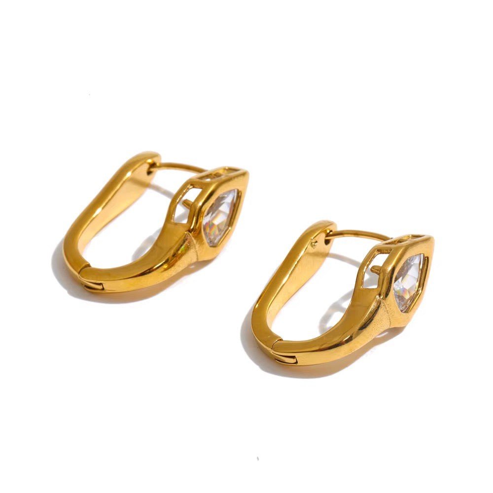 18K Gold Plated Luxury Sparkling Hollow Cubic Zirconia Stainless Steel Earrings
