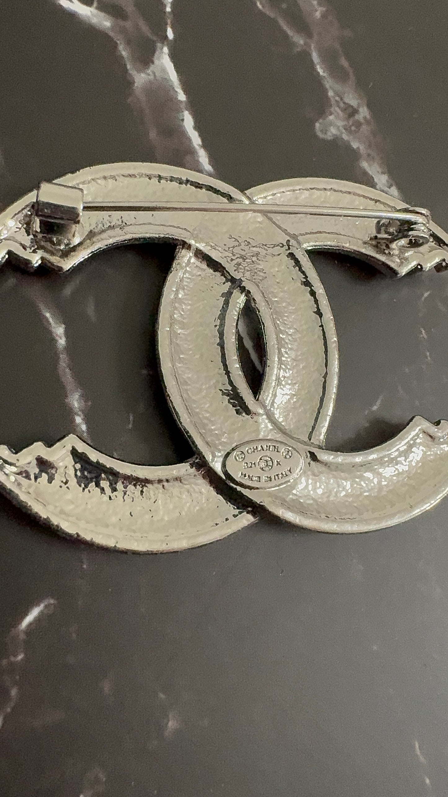 Silver Crystal CC Brooch Pin