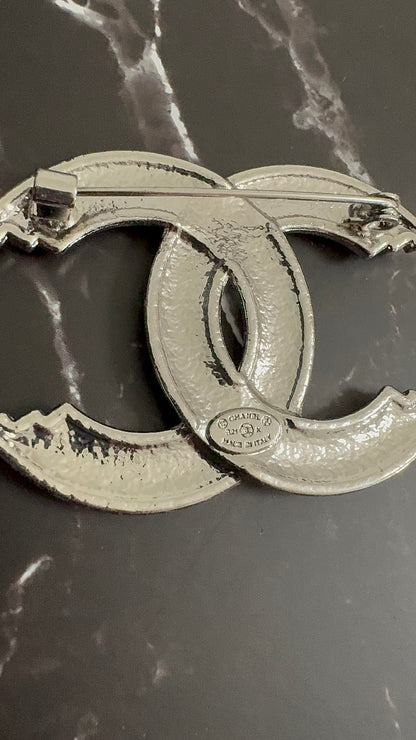 Silver Crystal CC Brooch Pin