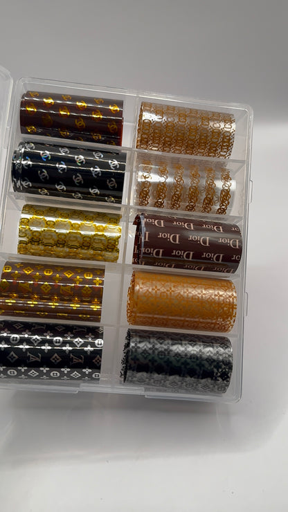 Luxury Designer-Inspired Nail Transfer Foil Set of(10 Rolls)- Brown set