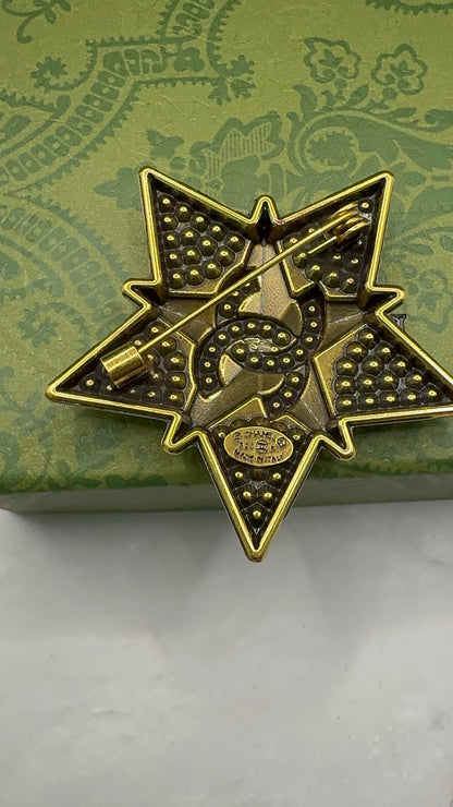 Luxury C.C Gold Star badge Brooch