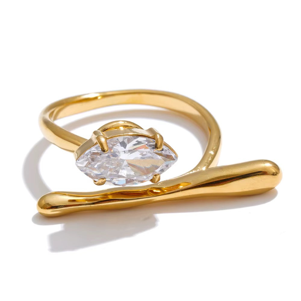 18K Gold Plated Hypoallergenic Dainty Stainless Steel Cubic Zirconia Adjustable Ring