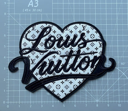 XL White and Black Heart L.V Patch