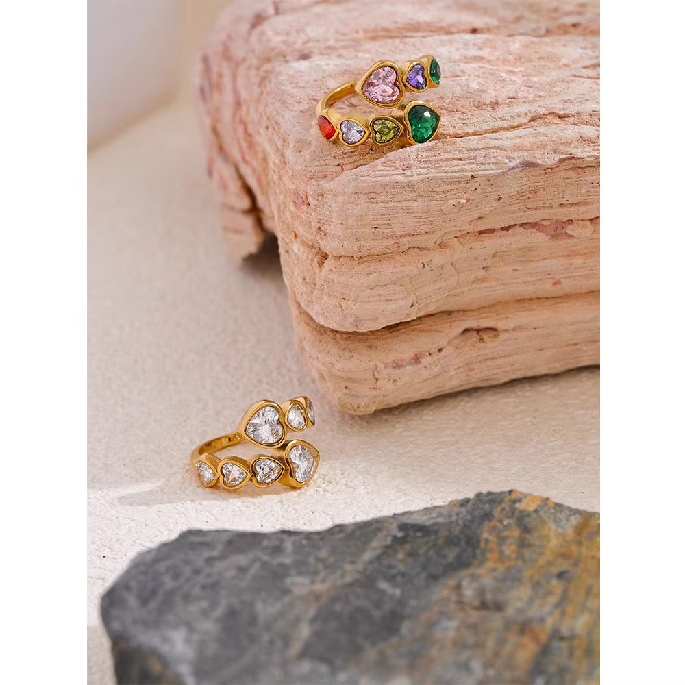 18K Real Gold plated Hypoallergenic Stainless Steel Cubic Zirconia Adjustable Ring