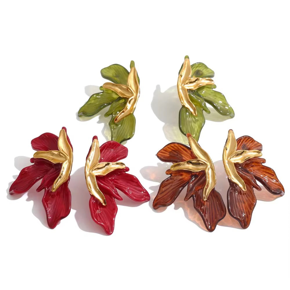 18K Gold Plated Vintage Aesthetic Resin Stainless Steel Earrings