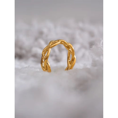 18K Gold Plated Woven Waterproof Stainless Steel Exquisite Adjustable Ring