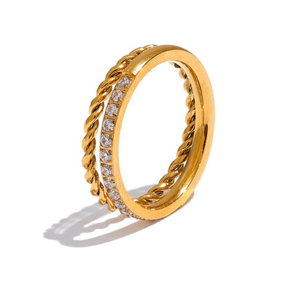 18K Real Gold plated Hypoallergenic Double Looped Chain Cubic Zirconia Ring