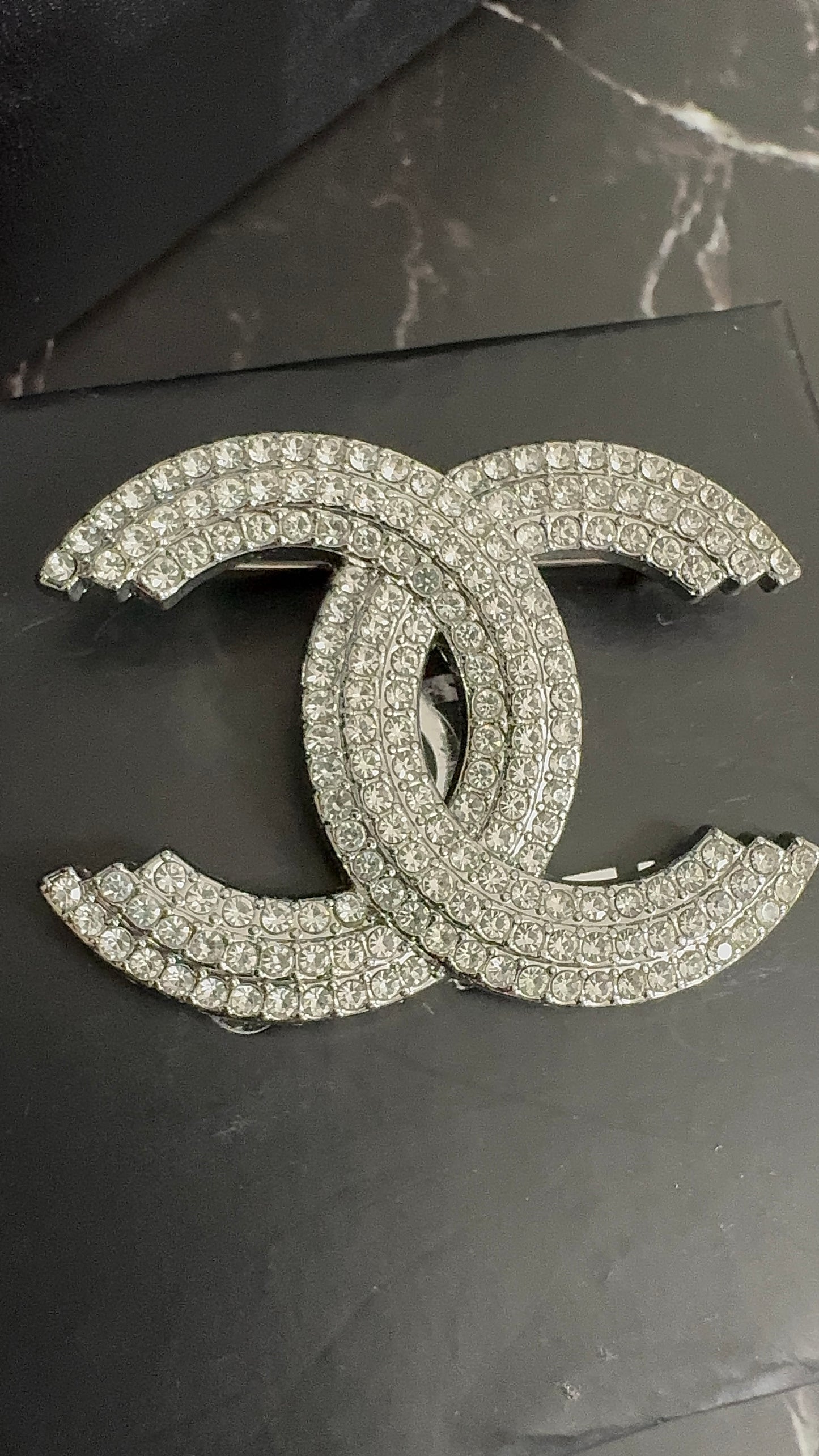 Silver Crystal CC Brooch Pin