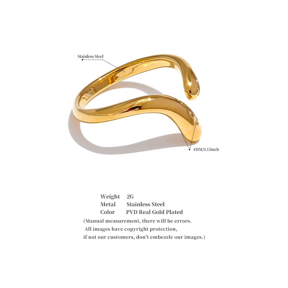 18K Gold Plated Hypoallergenic Minimalist Chic Adjustable Stainless Steel Ring