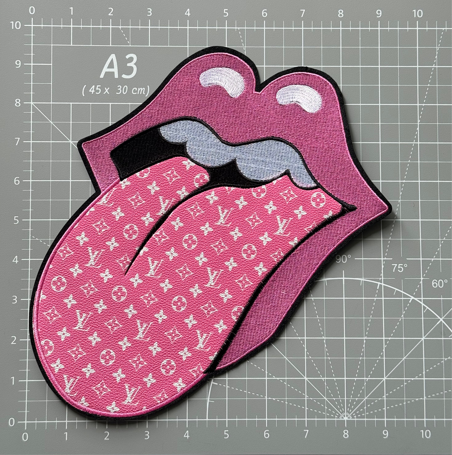 Pink Leather LV tongue Iron-on Patch 10inch