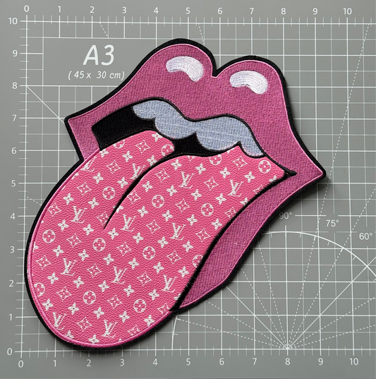 Pink Leather LV tongue Iron-on Patch 10inch