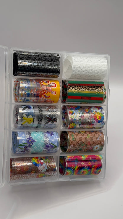 Luxury Designer-Inspired Nail Transfer Foil Set of(10 Rolls)- Bold set