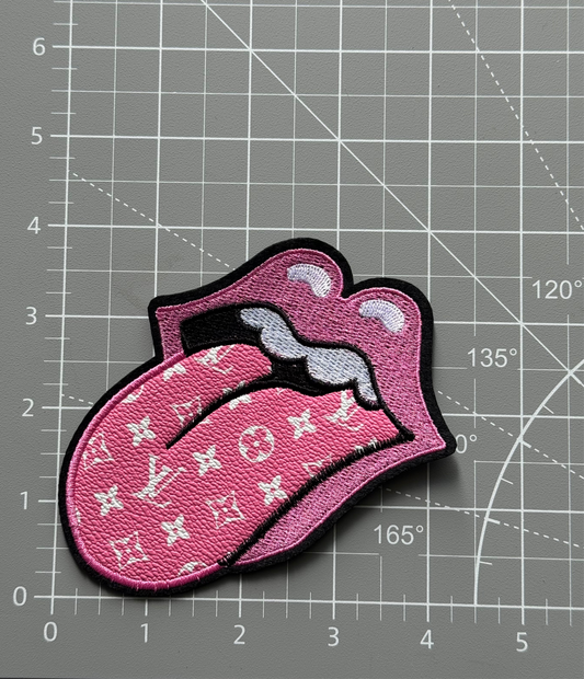 Pink leather tongue iron-on Patch 4 inch