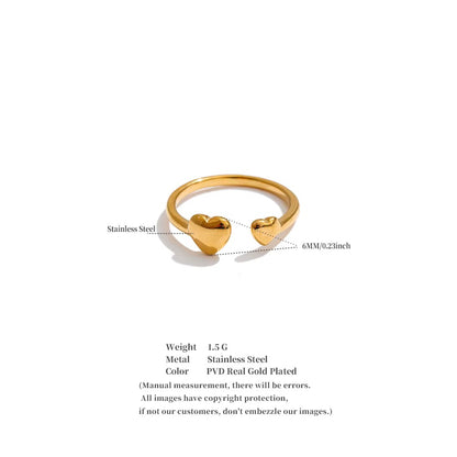 18K Gold Plated Hypoallergenic Double Heart Adjustable Stainless Steel Ring