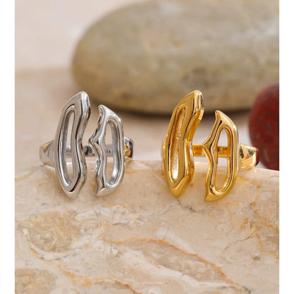 18K Gold Plated Minimalist Geometric Waterproof Stainless Steel AdjustableRing