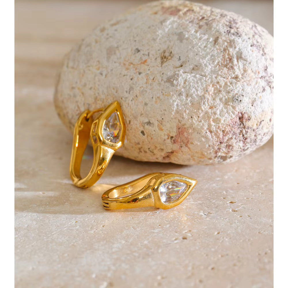 18K Gold Plated Luxury Sparkling Hollow Cubic Zirconia Stainless Steel Earrings