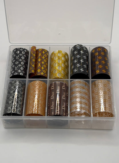 Luxury Designer-Inspired Nail Transfer Foil Set of(10 Rolls)- Brown set