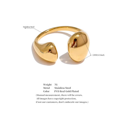 18K Gold Plated Waterproof Stainless Steel Adjustable Ring